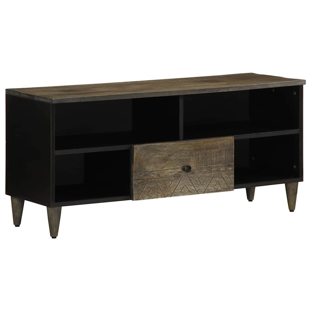 Vetonek Mueble de TV madera maciza de mango negro 100x33x46 cm