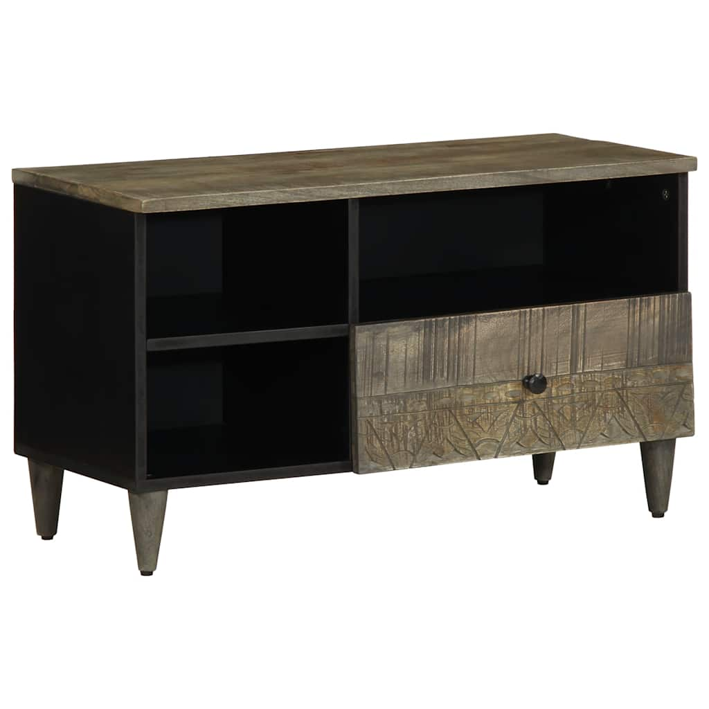 Vetonek Mueble de TV madera maciza de mango negro 80x33x46 cm