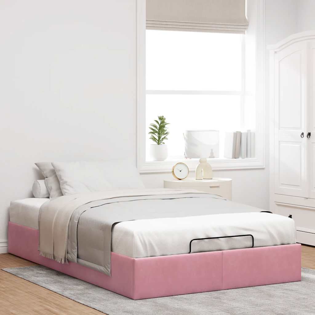 Estructura cama otomana sin colchón terciopelo rosa 120x200 cm