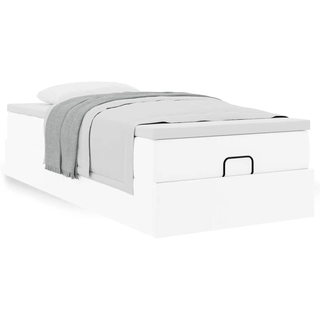 Vetonek Estructura cama otomana colchón cuero sintético blanco 90x190cm