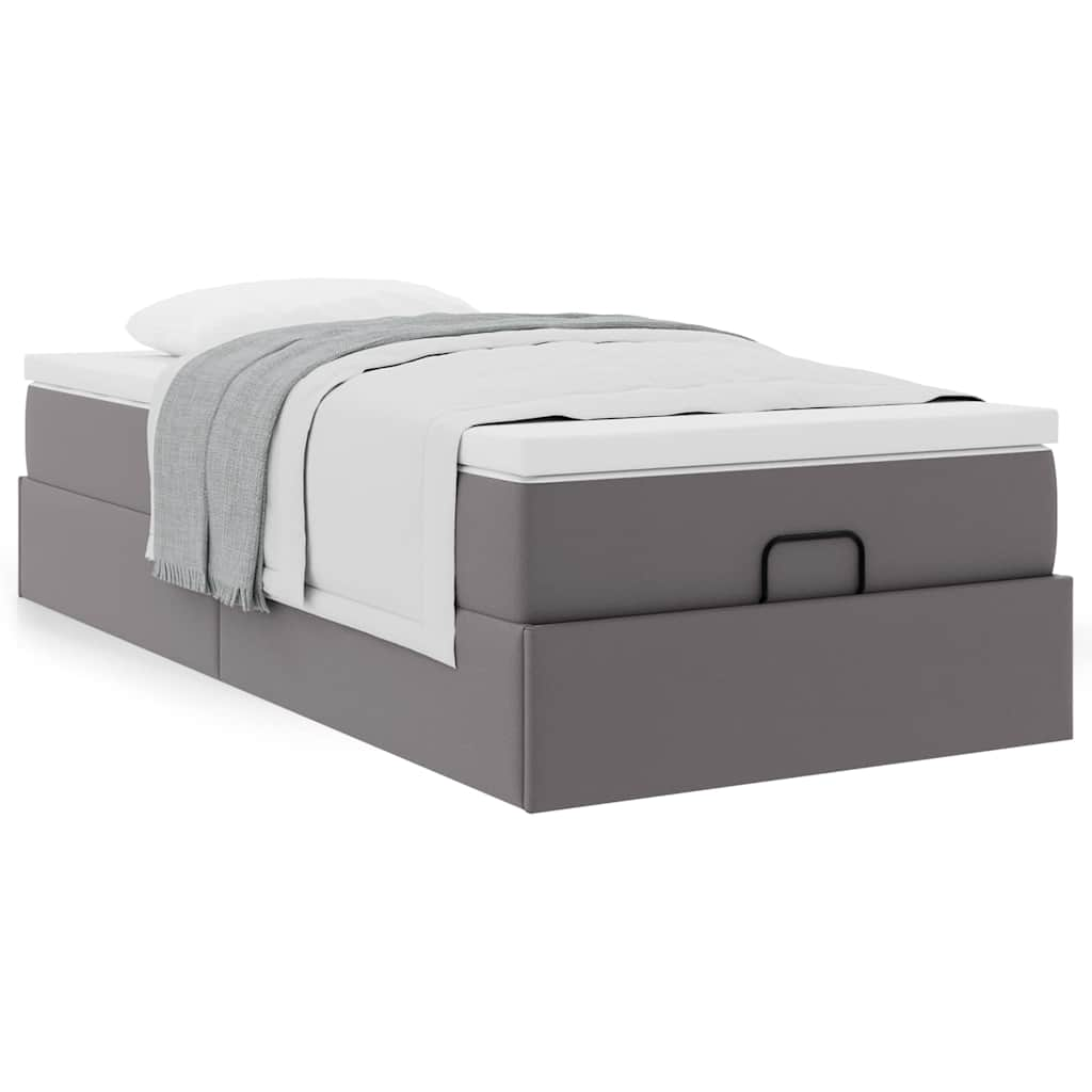 Vetonek Estructura cama otomana colchón cuero sintético gris 90x190 cm