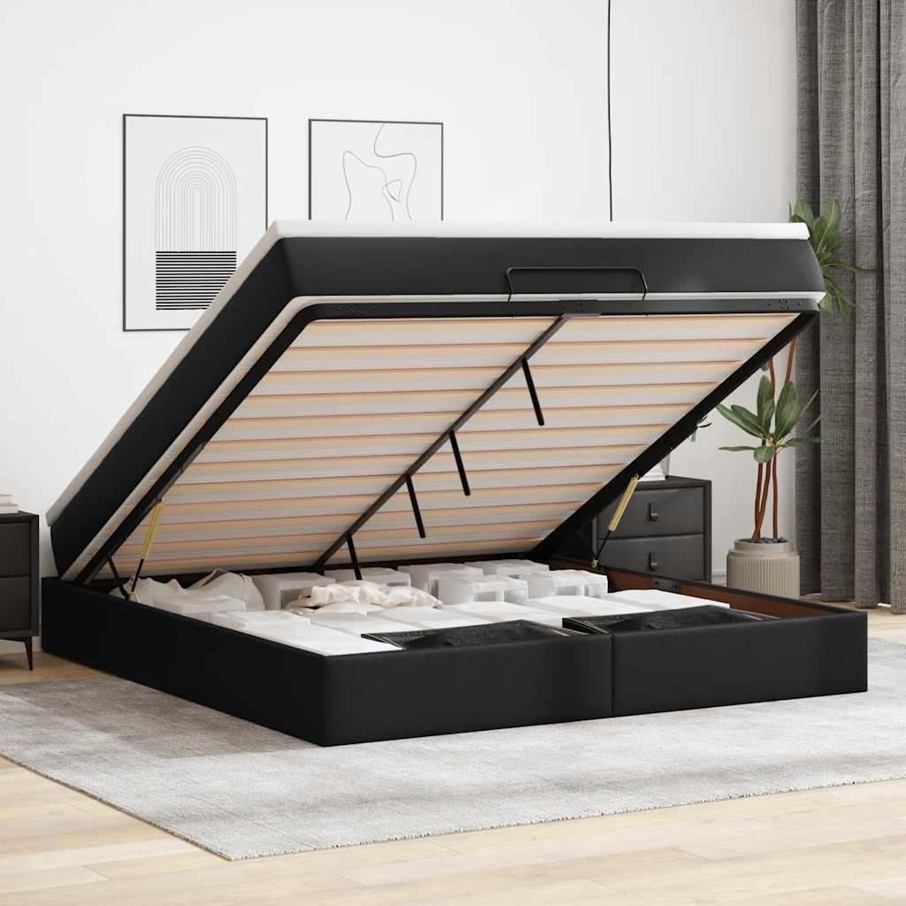 Vetonek Estructura cama otomana colchón cuero sintético negro 160x200cm