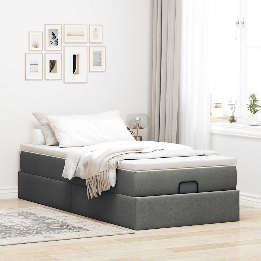 Structure de lit otomane 80x200cm matelas en tissu gris foncé