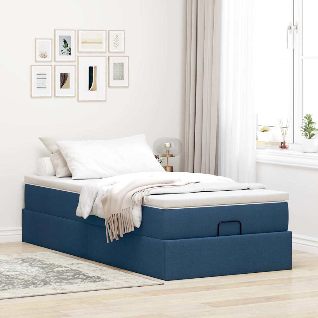 Ottoman bed structure with mattress, blue 90x190 cm