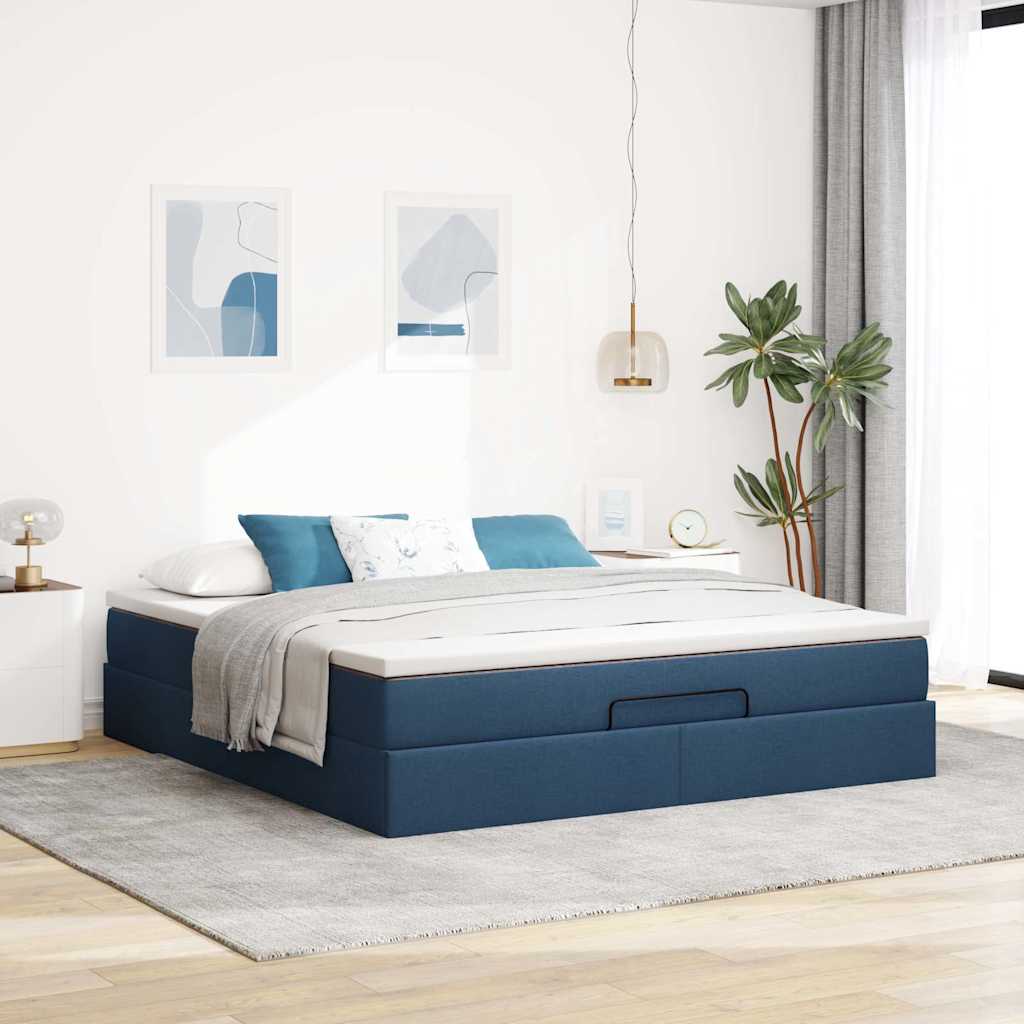 Ottoman bed structure with mattress, blue 180x200cm