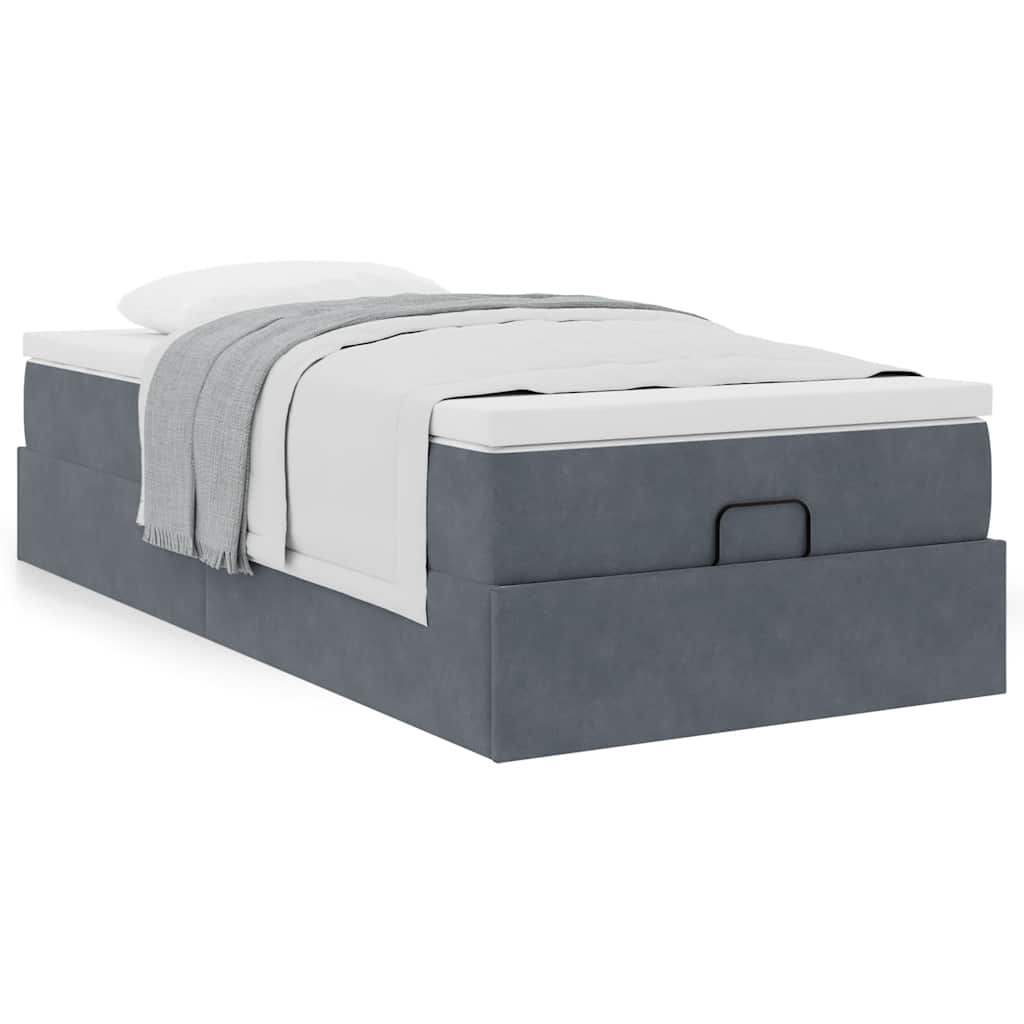 Vetonek Estructura cama otomana colchón terciopelo gris oscuro 90x190cm