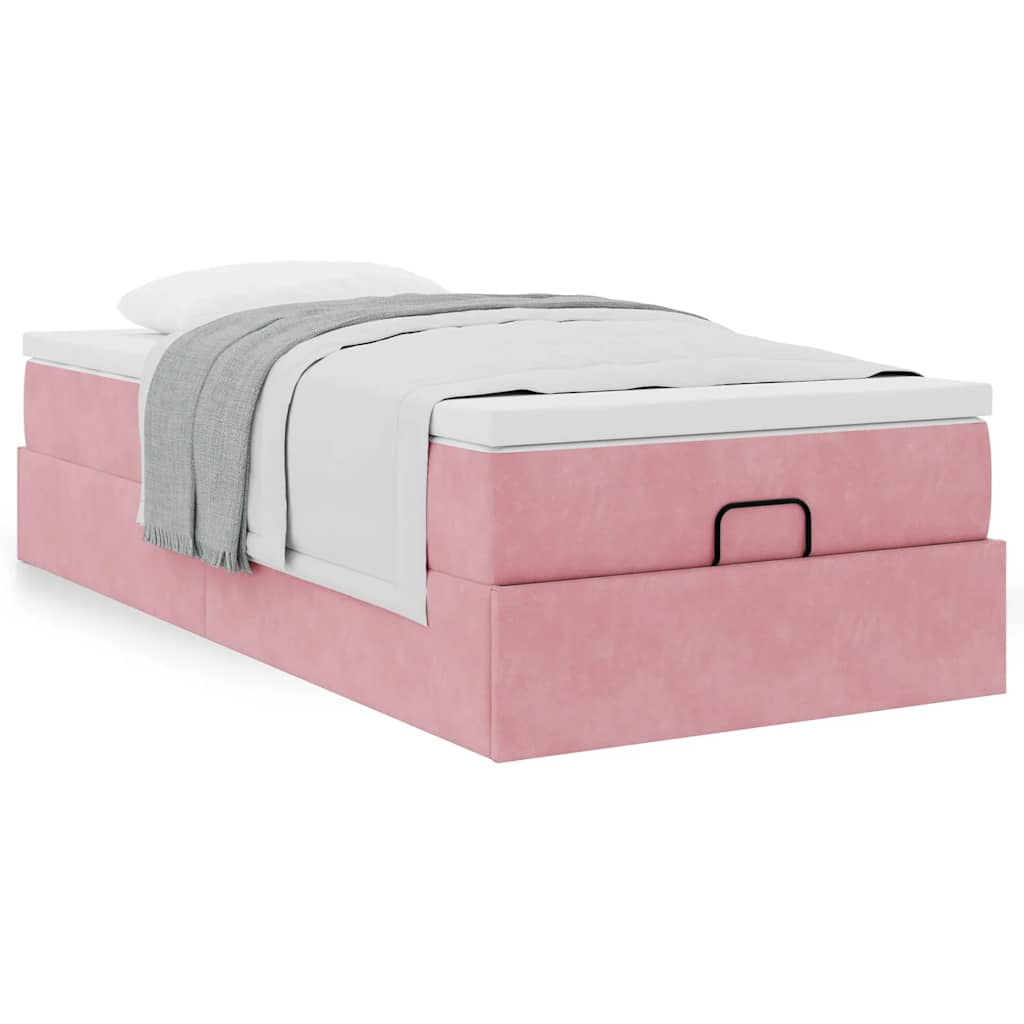 Vetonek Estructura cama otomana con colchón terciopelo rosa 90x190cm