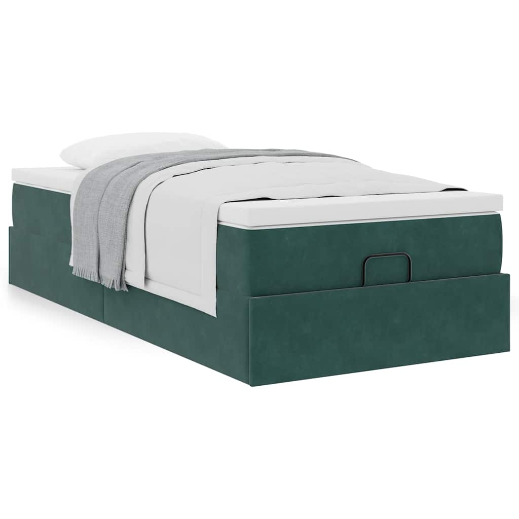 Vetonek Estructura de cama otomana con colchón terciopelo verde oscuro