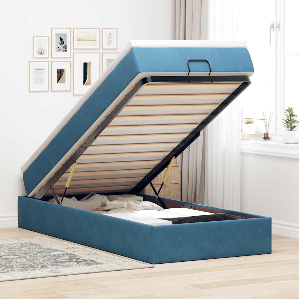 Vetonek Estructura de cama otomana colchón terciopelo azul oscuro