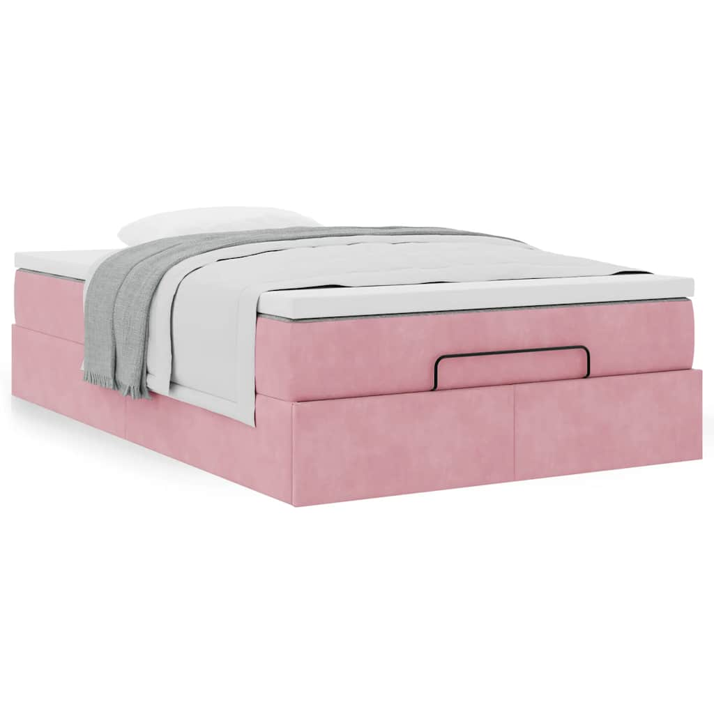 Vetonek Estructura cama otomana con colchón terciopelo rosa 120x190 cm