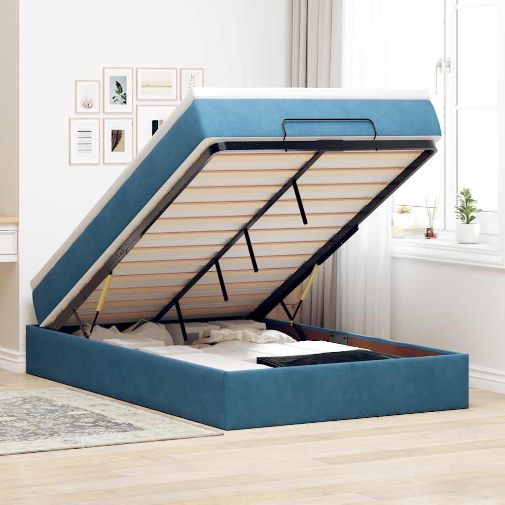 Vetonek Estructura de cama otomana colchón terciopelo azul oscuro