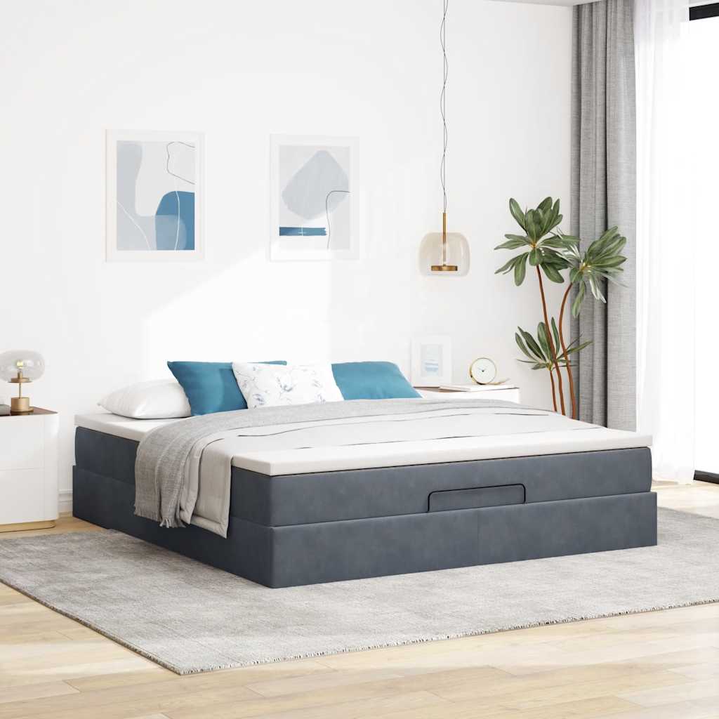 Ottoman bed structure with dark gray mattress 180x200cm