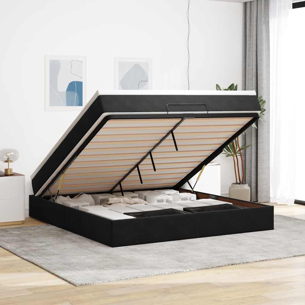 Vetonek Estructura de cama otomana con colchón negro 180x200cm