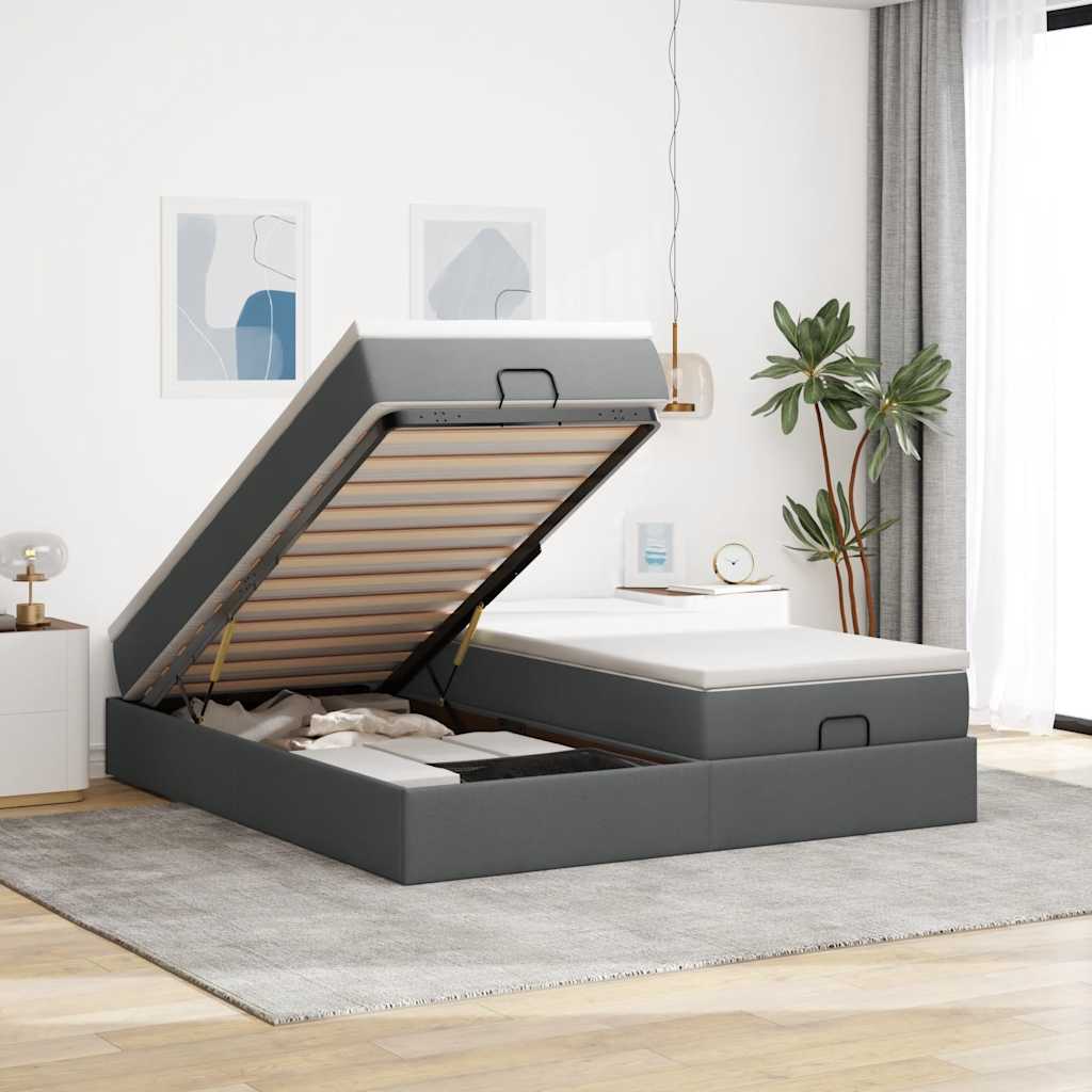 Vetonek Estructura cama otomana colchones tela gris oscuro 200x200cm