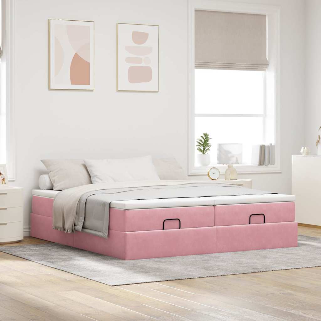 Ottoman Bed Structure Mattresses Pink velvet 180x200cm