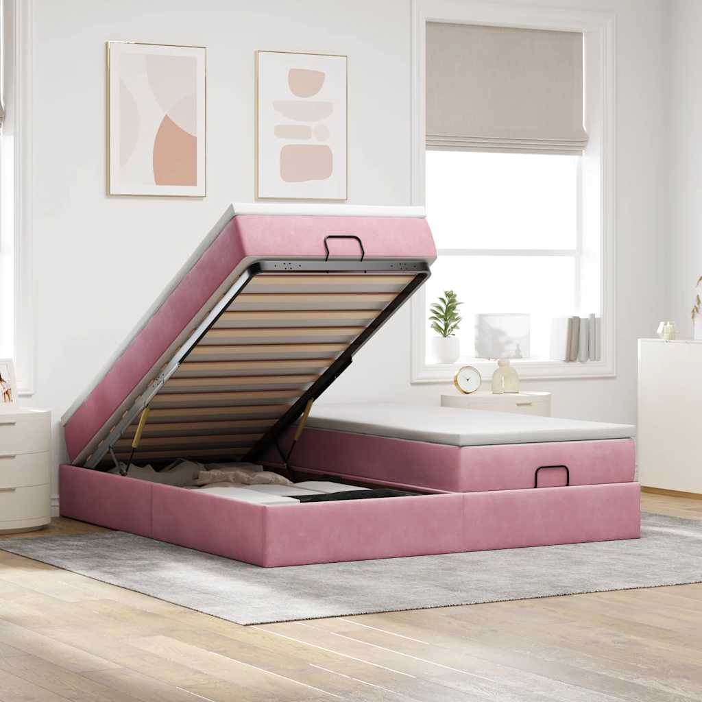 Vetonek Estructura de cama otomana colchones terciopelo rosa 200x200cm