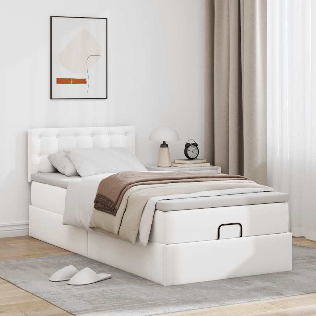 Vetonek Estructura cama otomana colchón cuero sintético blanco 80x200cm