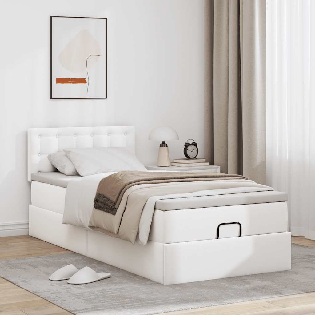 Vetonek Estructura cama otomana colchón cuero sintético blanco 90x190cm