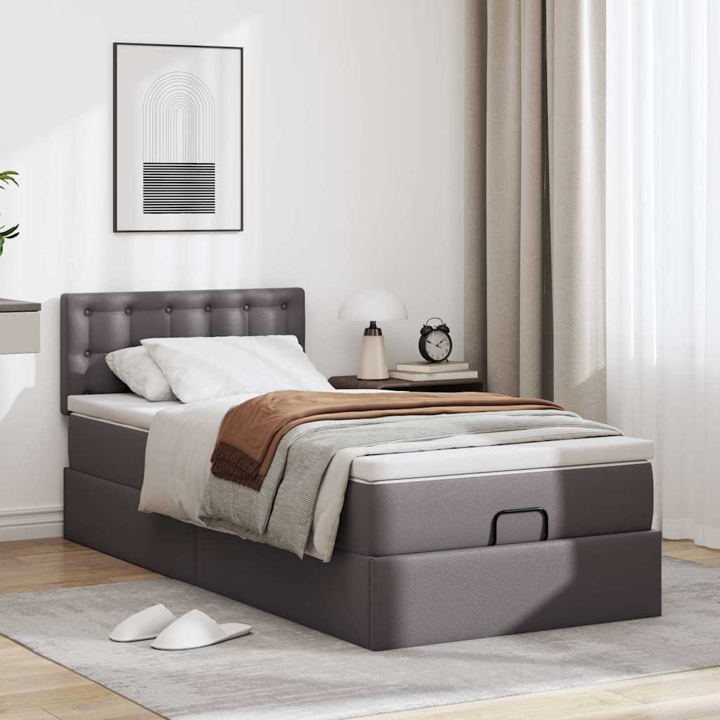 Vetonek Estructura cama otomana colchón cuero sintético gris 90x190 cm