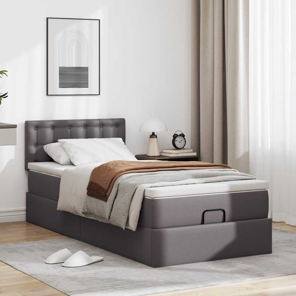 Vetonek Estructura cama otomana colchón cuero sintético gris 90x200 cm