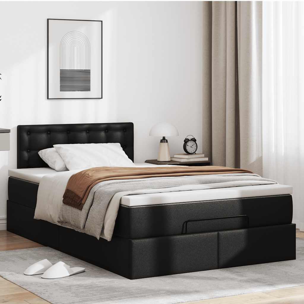 Vetonek Estructura cama otomana colchón cuero sintético negro 120x190cm