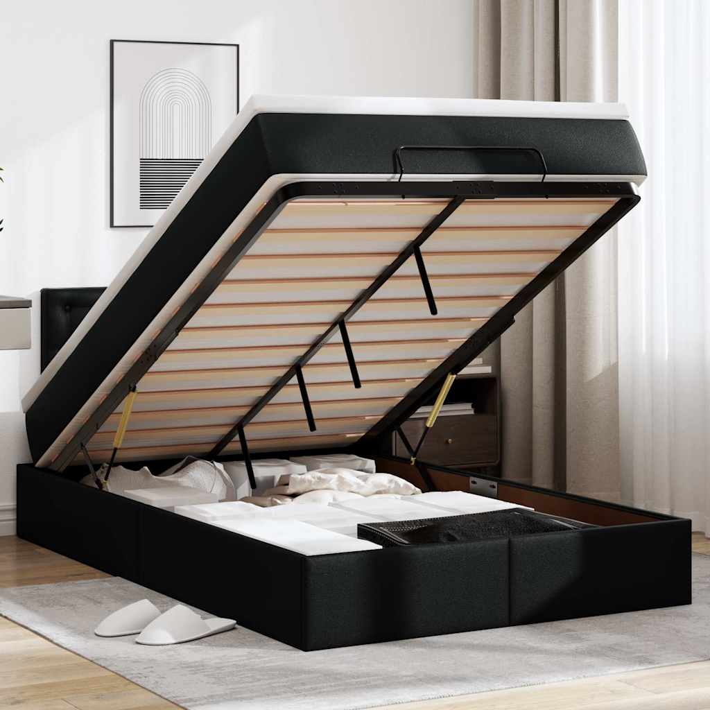 Vetonek Estructura cama otomana colchón cuero sintético negro 120x190cm