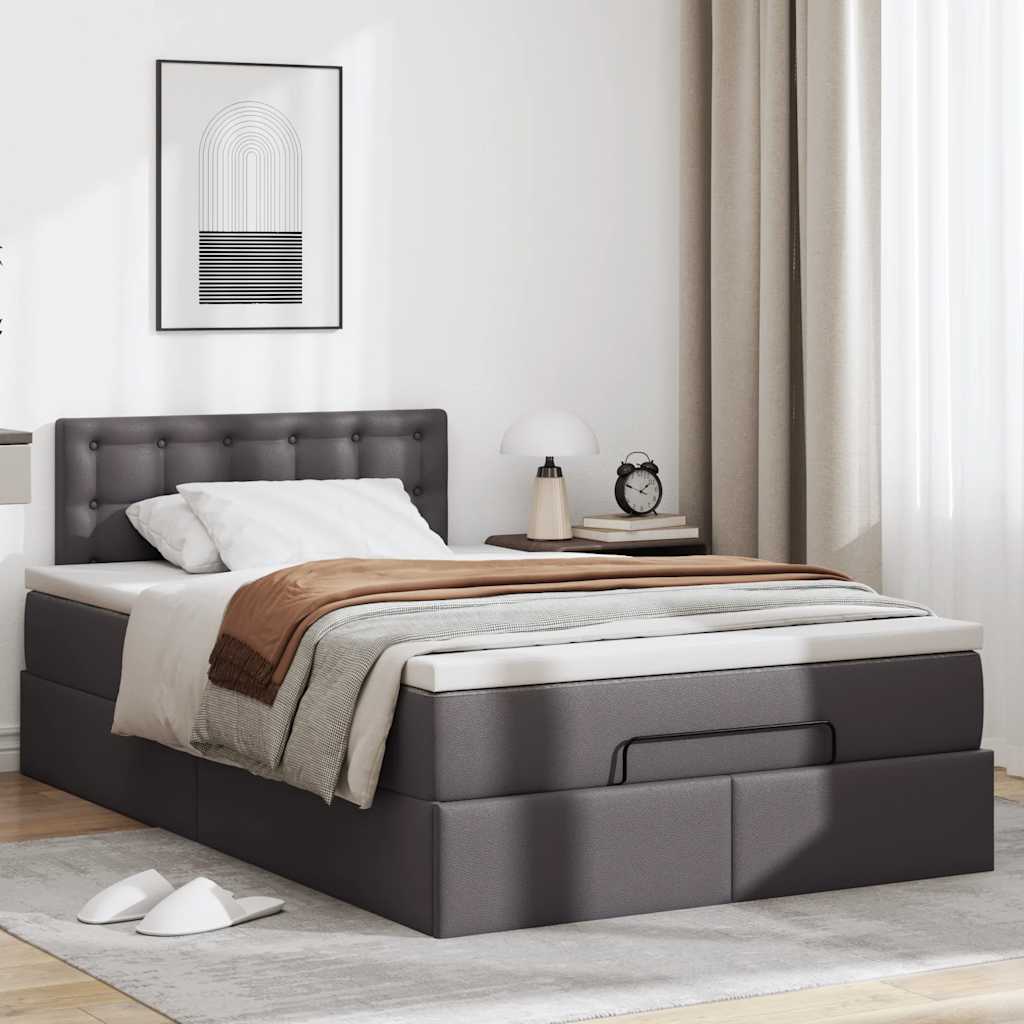 Vetonek Estructura cama otomana colchón gris 120x190 cm cuero sintético