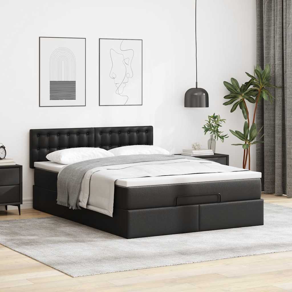 Vetonek Estructura cama otomana colchón cuero sintético negro 140x190cm