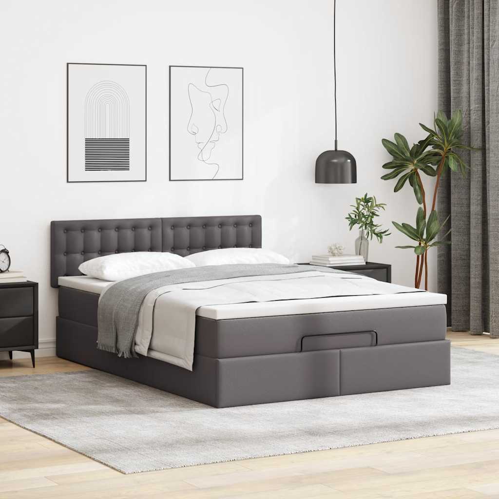 Vetonek Estructura cama otomana colchón gris 140x190cm cuero sintético