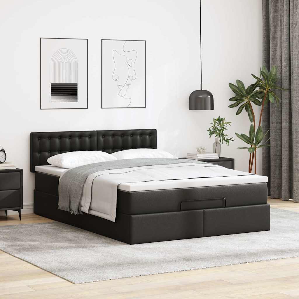 Vetonek Estructura cama otomana colchón cuero sintético negro 140x200cm