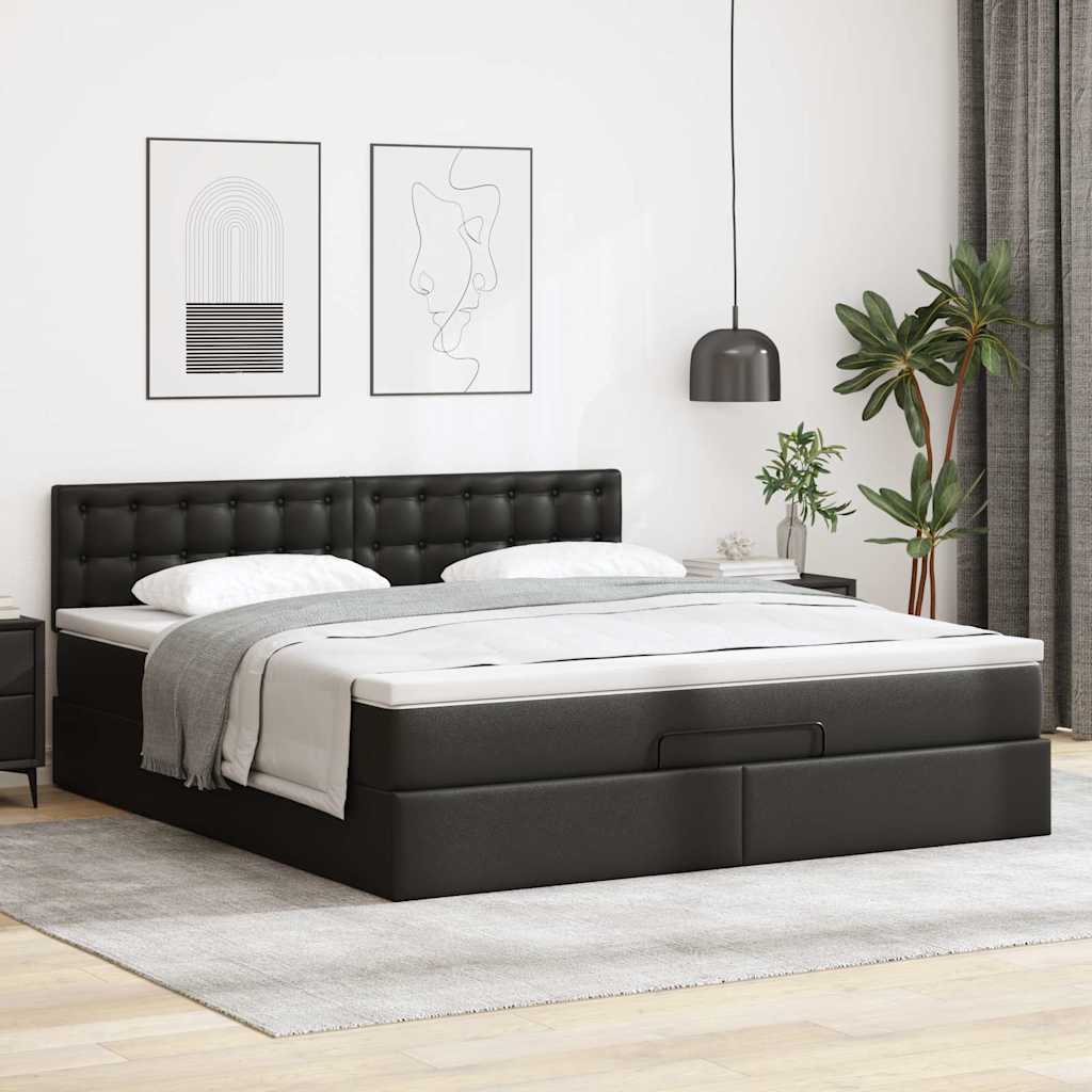 Vetonek Estructura cama otomana colchón cuero sintético negro 160x200cm