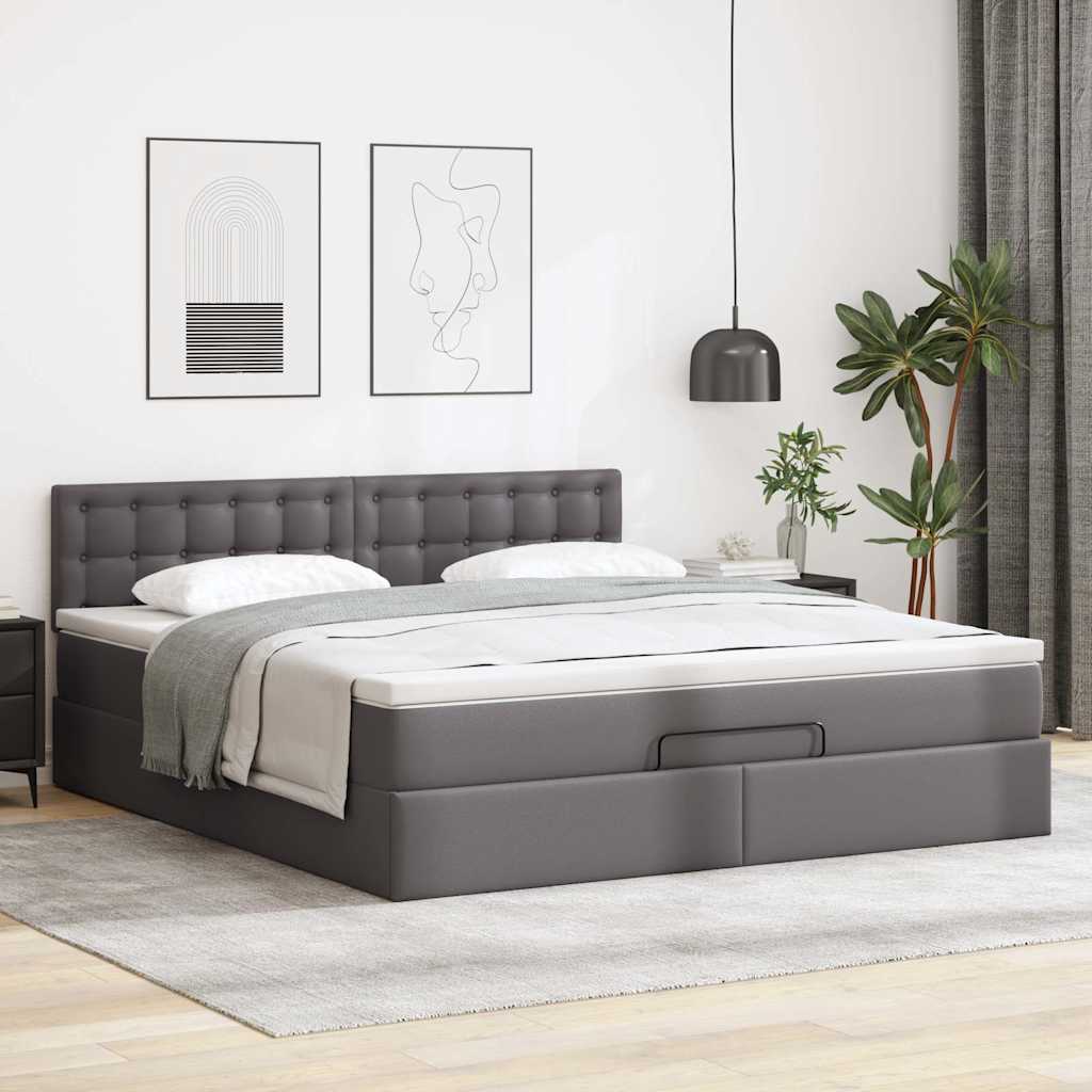 Vetonek Estructura cama otomana colchón cuero sintético gris 160x200cm