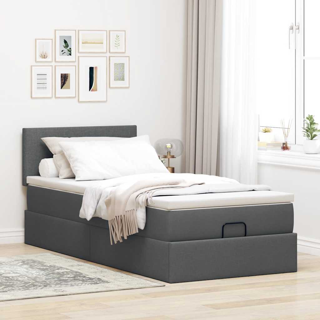 Structure de lit otomane 80x200cm matelas en tissu gris foncé