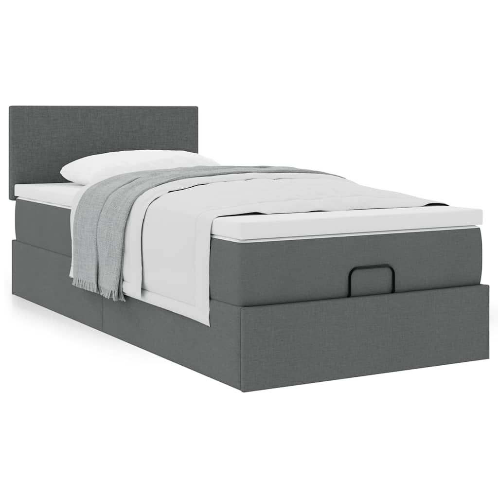 Vetonek Estructura cama otomana colchón tela gris oscuro 90x190cm