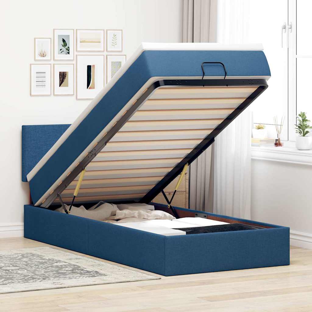 Vetonek Estructura de cama otomana con colchón tela azul 90x190 cm