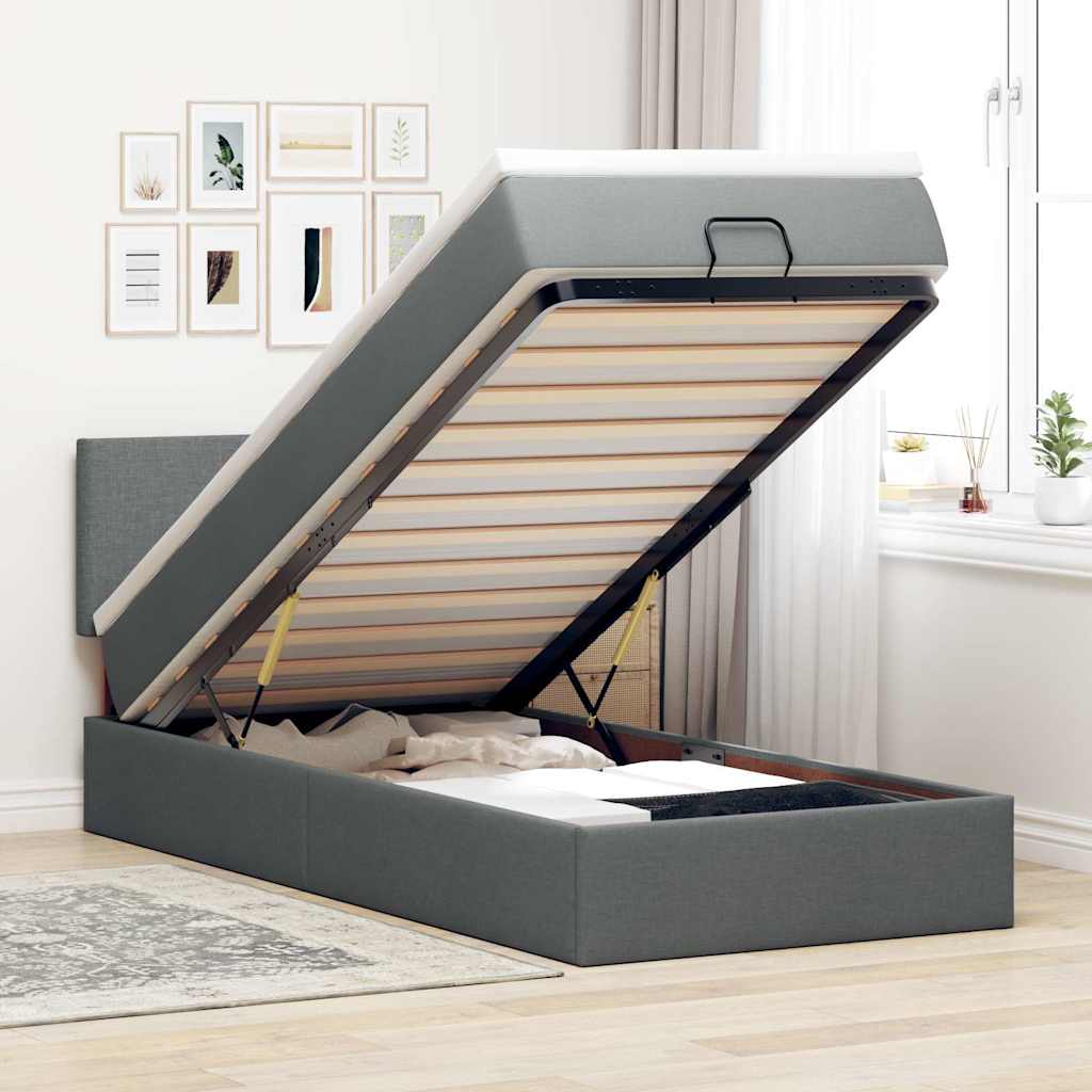 Vetonek Estructura cama otomana colchón tela gris oscuro 90x200cm