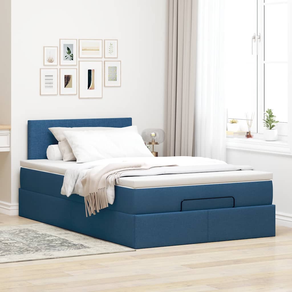 Ottoman bed structure Blue fabric mattress 120x190 cm