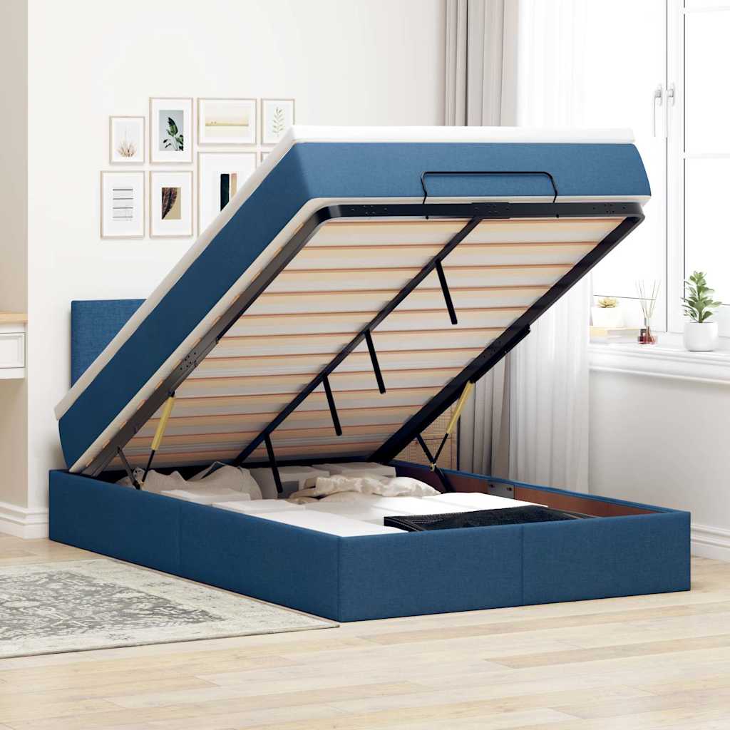 Vetonek Estructura de cama otomana colchón tela azul 120x190 cm