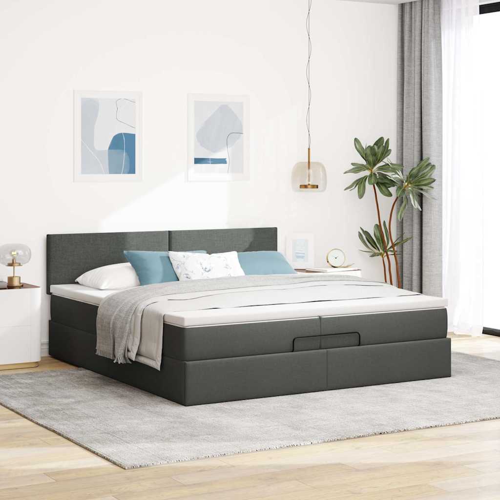 Ottoman bed structure with dark gray mattress 200x200 cm