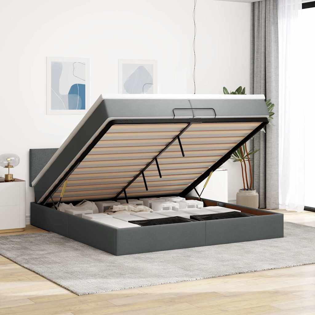 Vetonek Estructura de cama otomana con colchón gris oscuro 200x200 cm