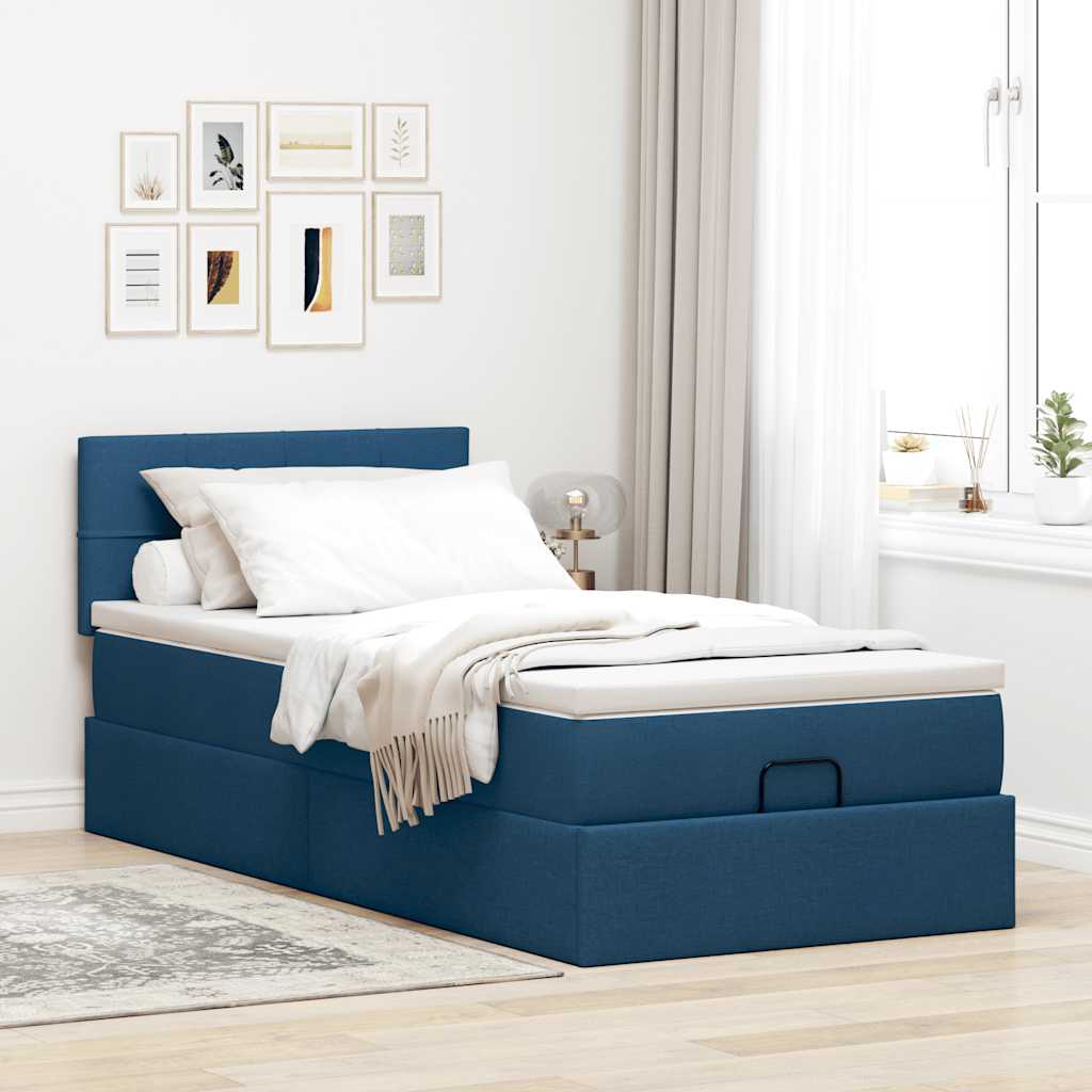 Ottoman bed structure with mattress, blue 90x190 cm