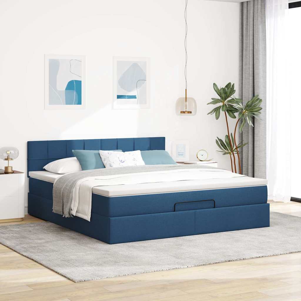 Ottoman bed structure with mattress, blue 180x200cm