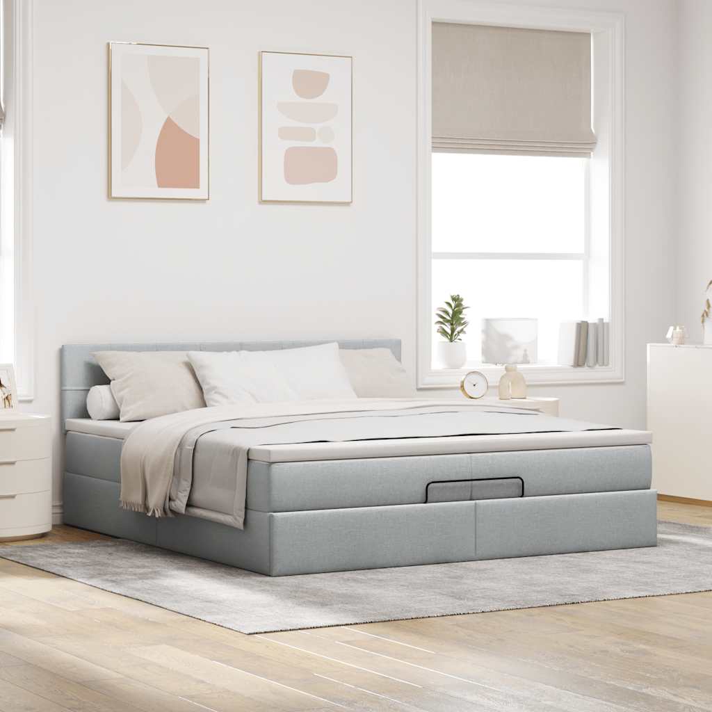 Ottoman bed structure with light gray mattress 200x200 cm