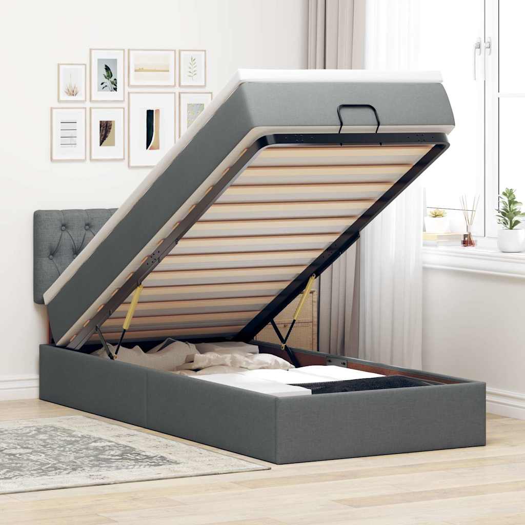 Vetonek Estructura cama otomana colchón tela gris oscuro 90x190cm