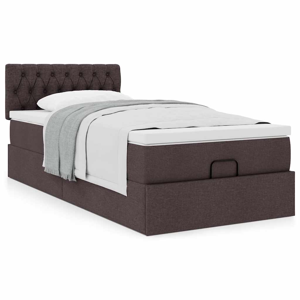 Vetonek Estructura cama otomana colchón tela marrón oscuro 90x190 cm