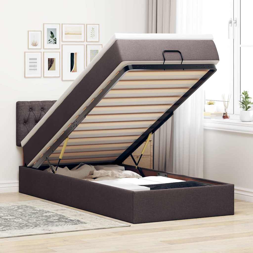 Vetonek Estructura cama otomana colchón tela marrón oscuro 90x190 cm