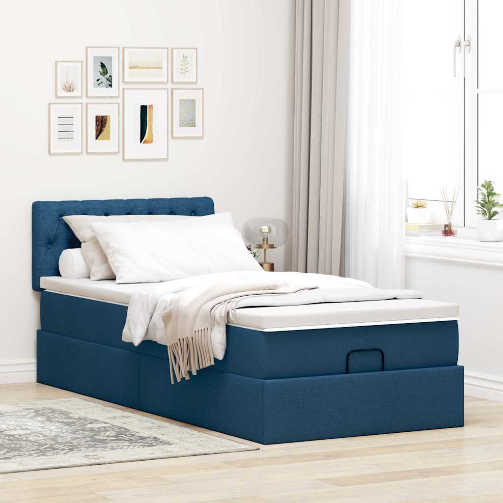 Ottoman bed structure with mattress, blue 90x190 cm