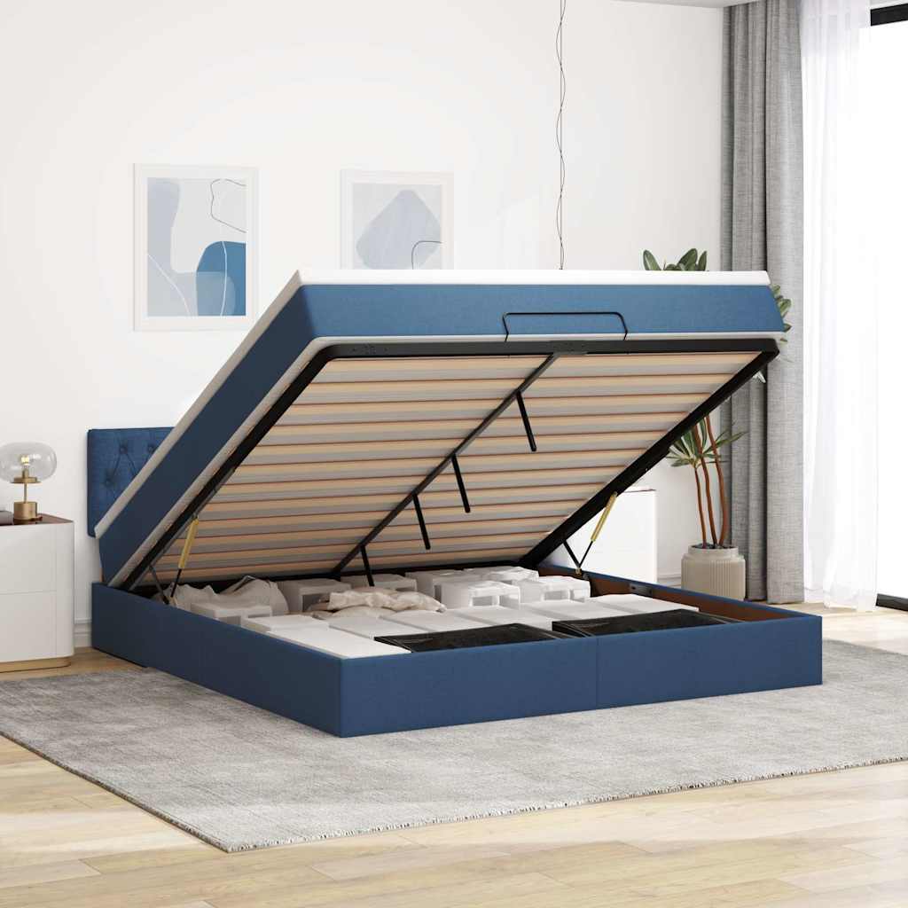 Vetonek Estructura de cama otomana con colchón tela azul 180x200cm