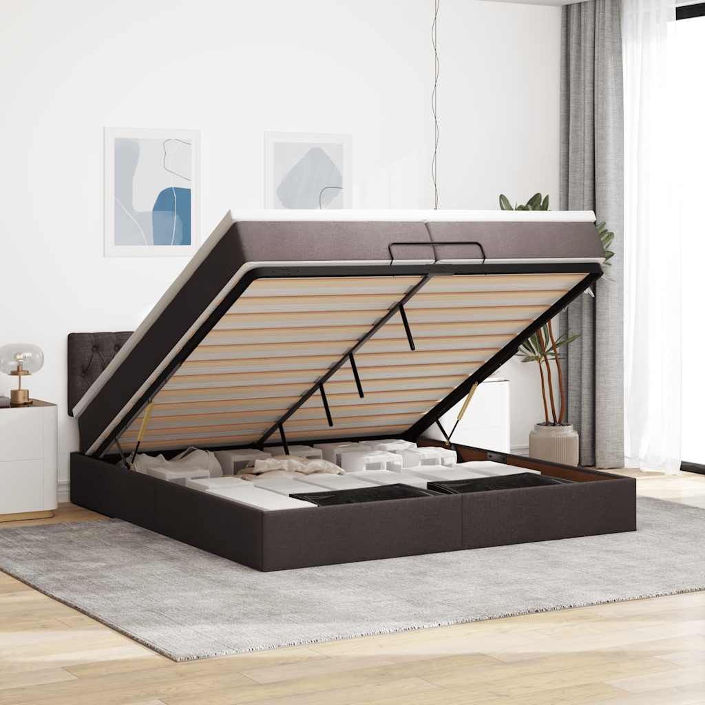 Vetonek Estructura de cama otomana con colchón marrón oscuro 200x200 cm