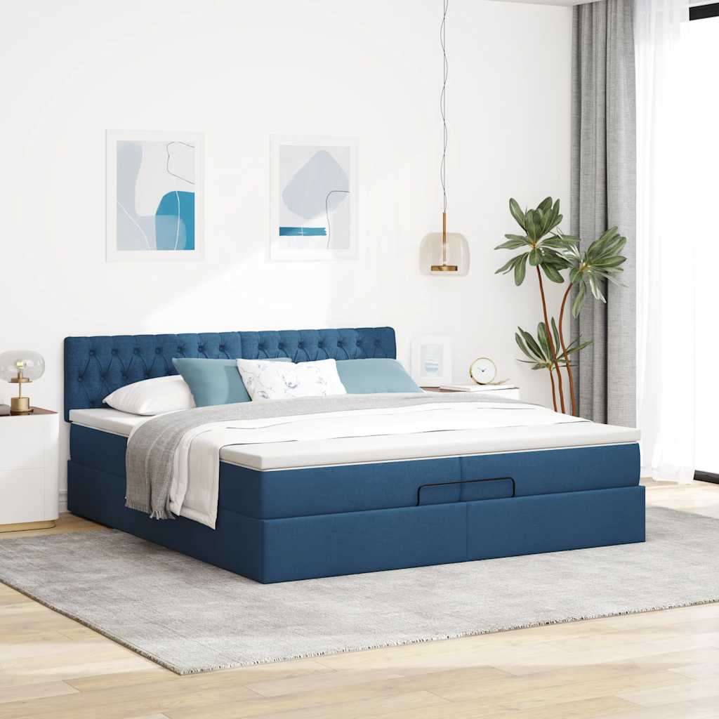 Ottoman bed structure with mattress, blue 200x200 cm